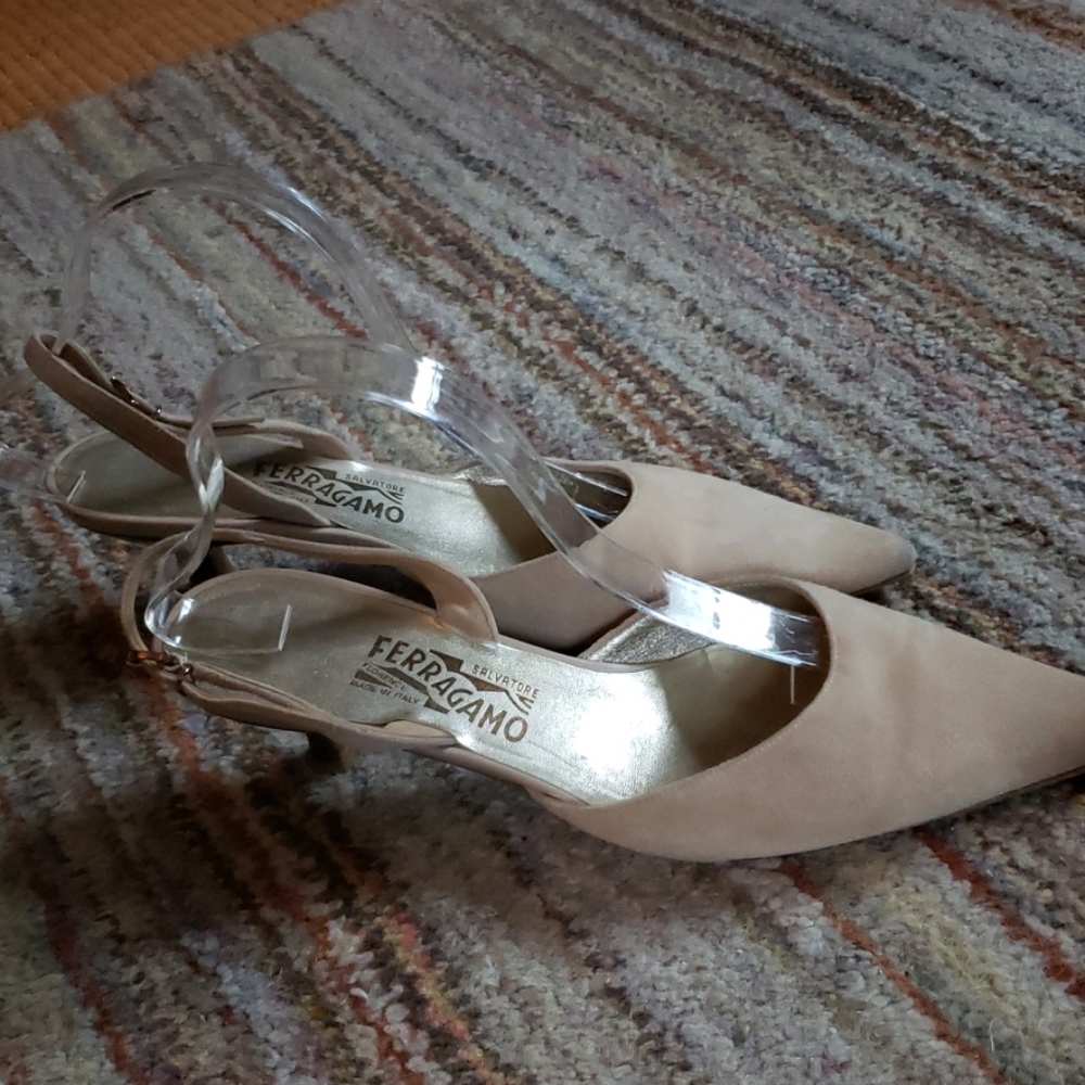 Womens Salvatore Ferragamo tan suede kitten heels